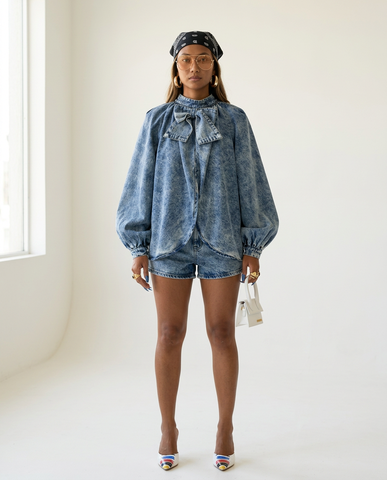 Confident Washed Denim Bow Jacket