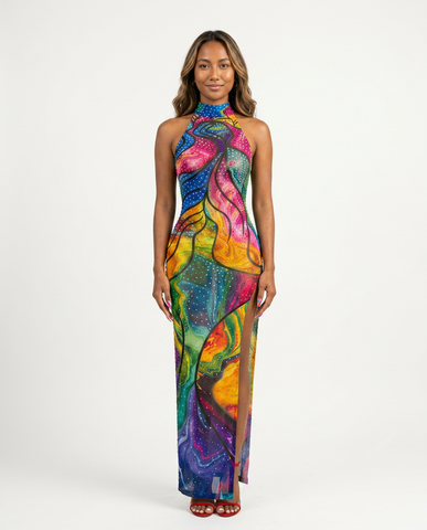 Prismatic Rhinestone Maxi Dress