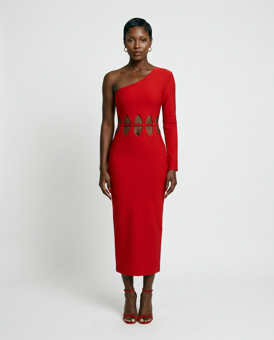 Crimson One Shoulder Gown