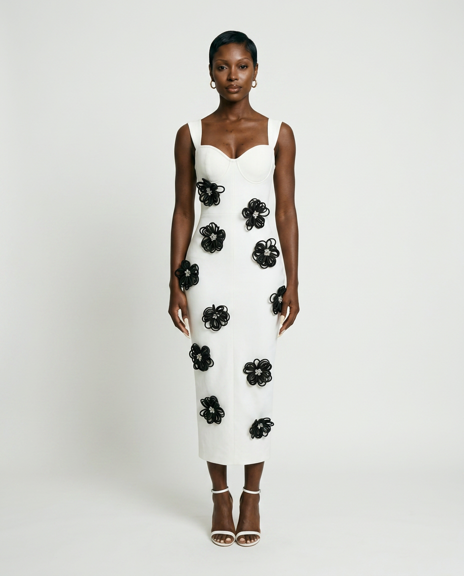 Ivory Rosette Midi Dress