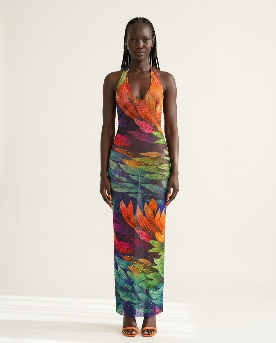 Jardin Embroidered Halter Gown
