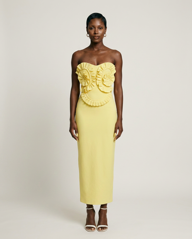 Onyx Ruffle Strapless Gown