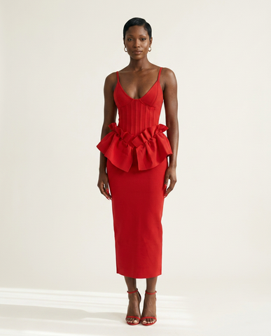 Crimson Ruffle Maxi Dress
