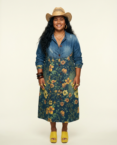 Adventurous Printed Denim Trench Coat
