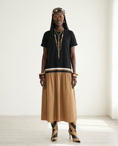 Grounded Patchwork Loose Maxi Dress
