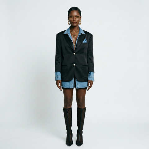 Audacious Denim Spliced Blazer
