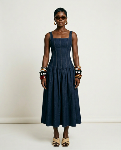 Free Spirit Denim Corset Midi Dress