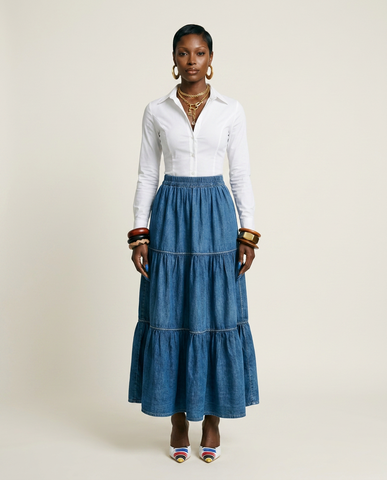 Free Spirit Tiered Denim Maxi Skirt
