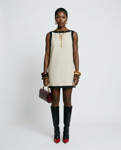 Elegant Linen Patchwork Mini Dress