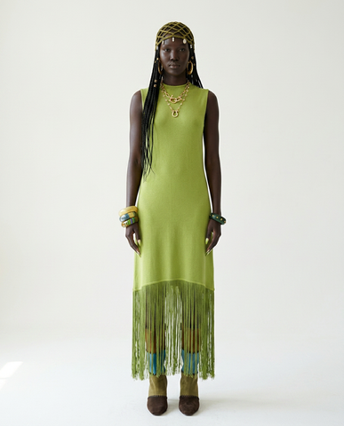 Vibrant Knit Tassel Maxi Dress