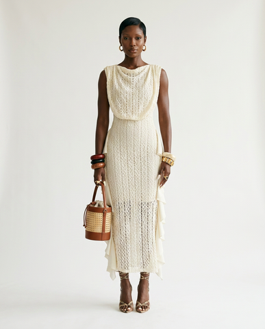 Elegant Lace Ruffle Knit Maxi Dress
