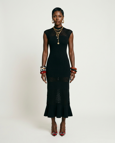 Elegant Knit Ruffled Maxi Dress