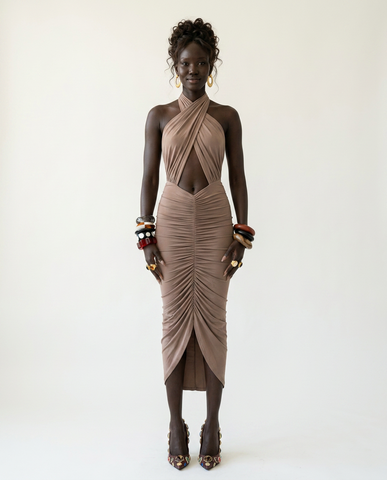 Radiant Halter Ruched Maxi Dress