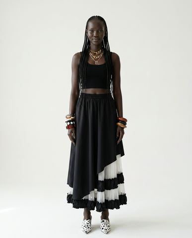 Sovereign Patchwork Mesh Midi Skirt