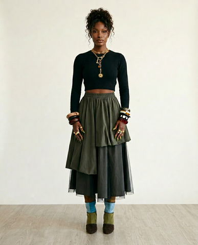 Boundless Mesh Layered Midi Skirt