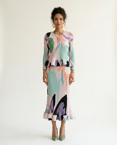 Free Spirit Pleated Printed Two-Piece Set