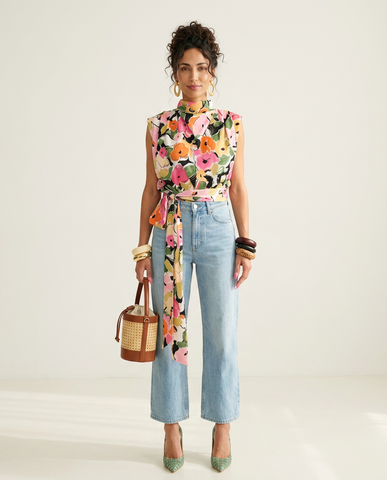 Radiant Floral Tie-Up Blouse