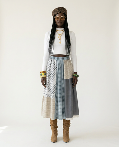Free Spirit Striped Patchwork Midi Skirt