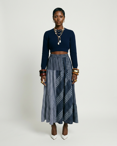 Grounded Plaid Spliced A-Line Skirt