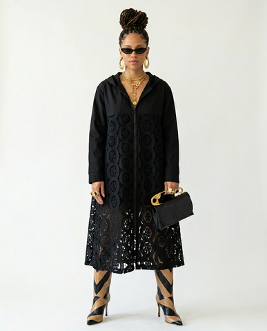 Liberated Lace Patchwork Hooded Trench
