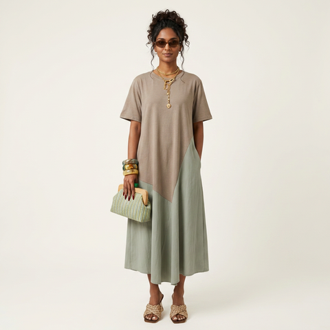 Grounded Cotton Patchwork Maxi Dress