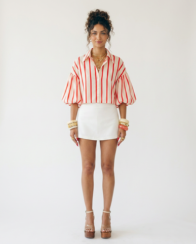Vibrant Striped Bubble Sleeve Shirt