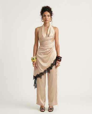 Radiant Satin Patchwork Two-Piece Set