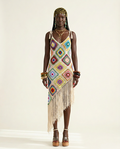Vibrant Crochet Tassel Maxi Dress