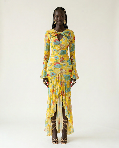 Vibrant Floral Ruffle Maxi Dress