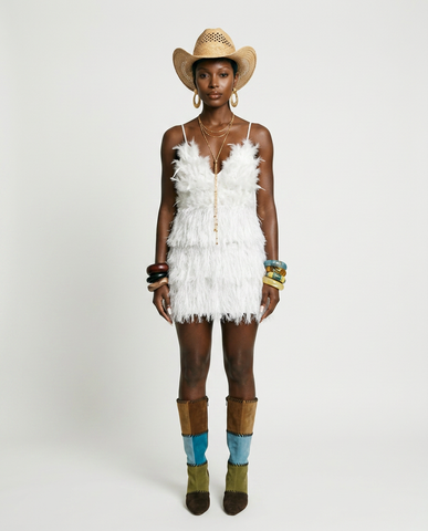 Ethereal Feather Patchwork Maxi Dress