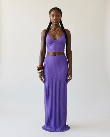 Vibrant Knitted Pleated Two-Piece Set