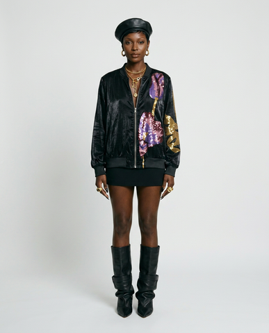 Audacious Sequin Floral Bomber Jacket