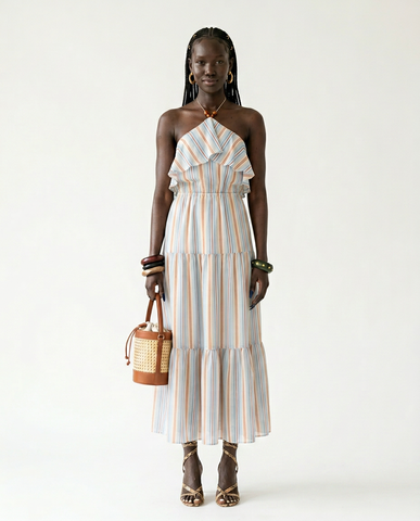 Free Spirit Striped Ruffled Maxi Dress