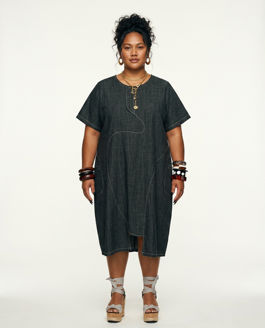 Unique Denim Topstitched Maxi Dress
