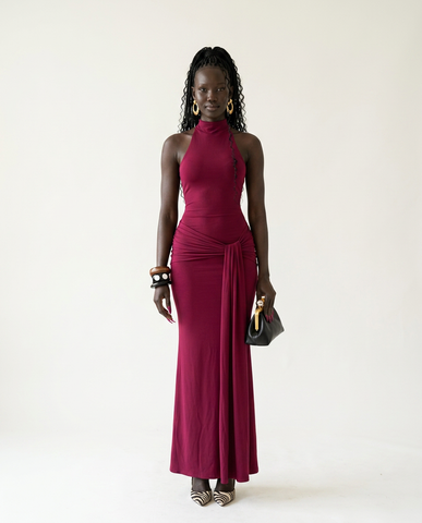 Elegant Ruffle Halter Maxi Dress