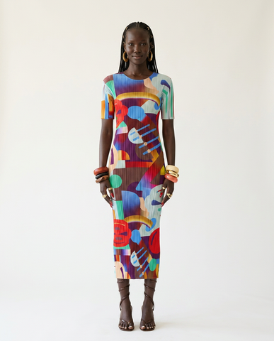 Spirited Geometric Pleated Maxi Dress