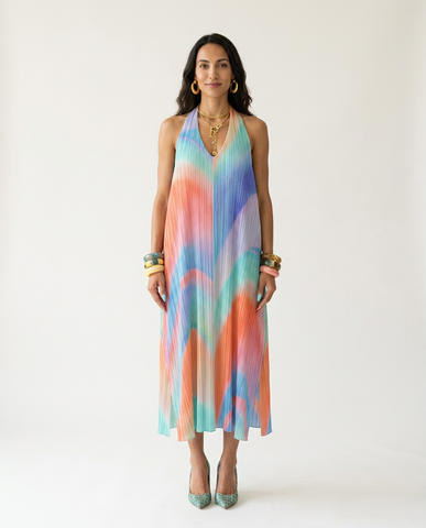 Limitless Pleated Halter Maxi Dress