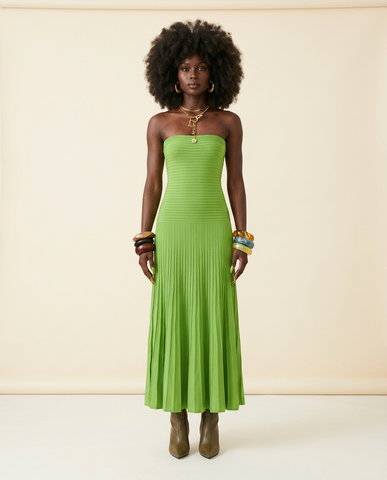 Vibrant Strapless Pleated Maxi Dress