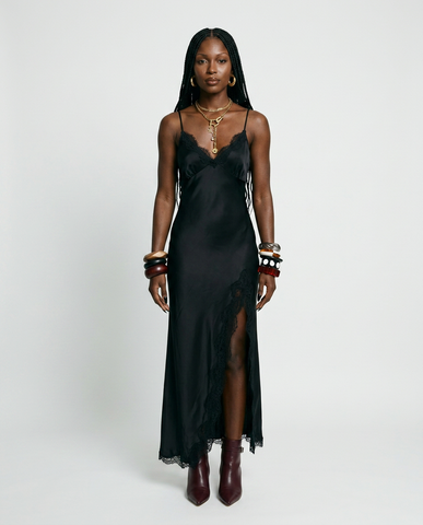 Elegant Satin Lace Midi Dress