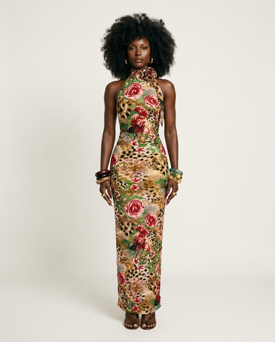 Fierce Floral Rhinestone Maxi Dress