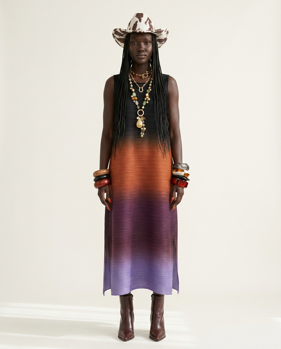 Boundless Gradient Pleated Maxi Dress