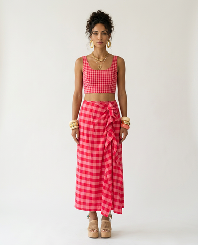 Vibrant Plaid Ruffled Midi Skirt