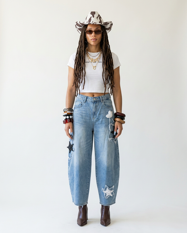 Audacious Star Patched Baggy Jeans