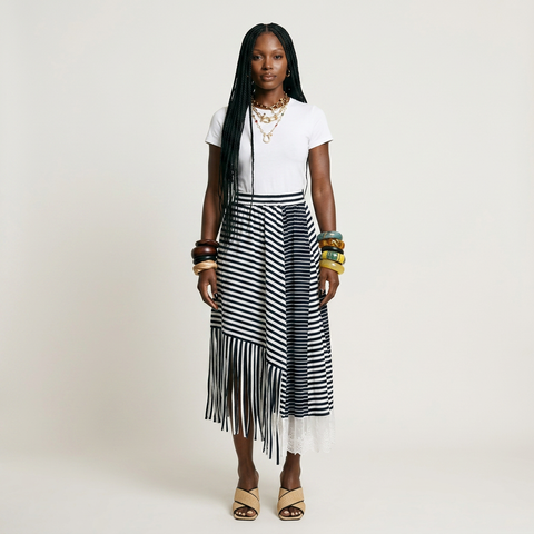 Untamed Striped Tassel Midi Skirt