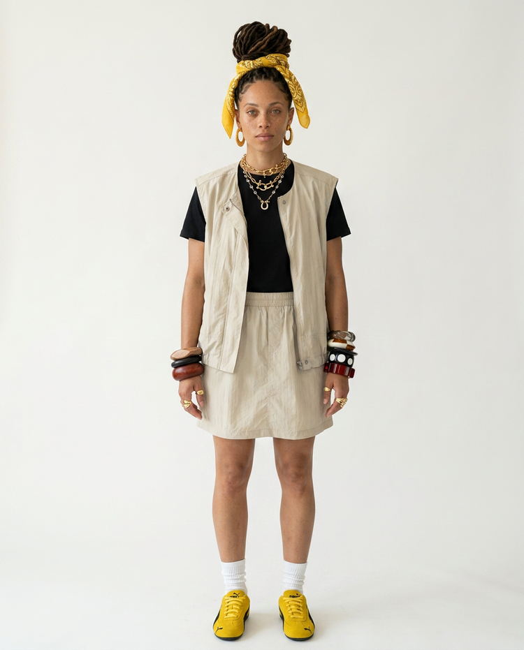 Grounded Polyester Loose Vest Skirt Set
