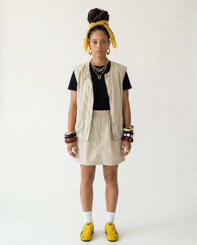 Grounded Polyester Loose Vest Skirt Set