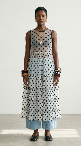 Free Spirit Polka Dot Mesh Maxi Dress