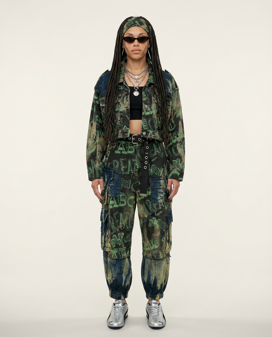 Audacious Printed Denim Two-Piece Set