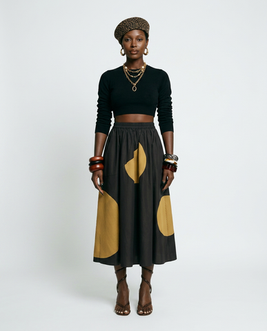 Unique Geometric Patchwork A-Line Skirt