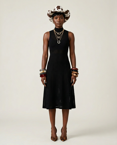 Elegant Knit Hollow-Out Midi Dress